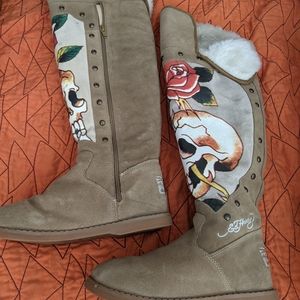 Ed Hardy over the knee boots size 7
